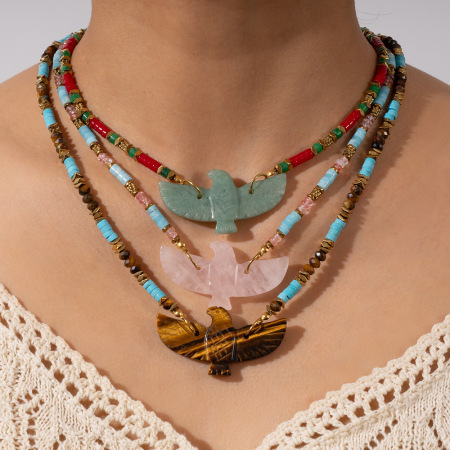 Collier de perles pour femme, style bohème, en acier inoxydable, couleur or, forme d'aigle, 1 pièce, de la série ethnique 2