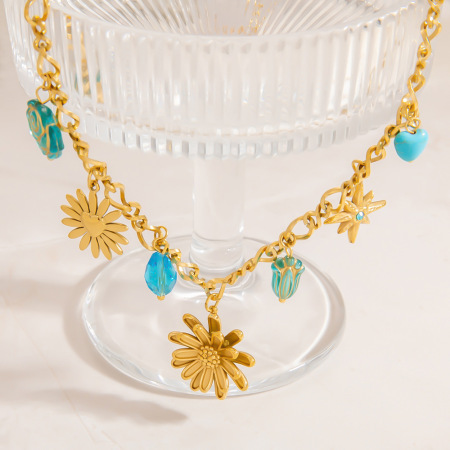Collier pendentif femme 1 pièce, collection Vacances, motif océanique, en acier inoxydable étanche, couleur or 2