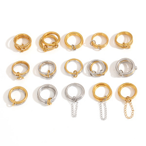 Bague Minimaliste Moderne Multicouche En Acier Inoxydable Étanche Couleur Or Pour Femme (1 Pièce) h5 Image3