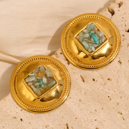Boucles d'oreilles femme vintage légères et luxueuses en acier inoxydable imperméable, motif étoile de mer et contraste de couleurs. 2