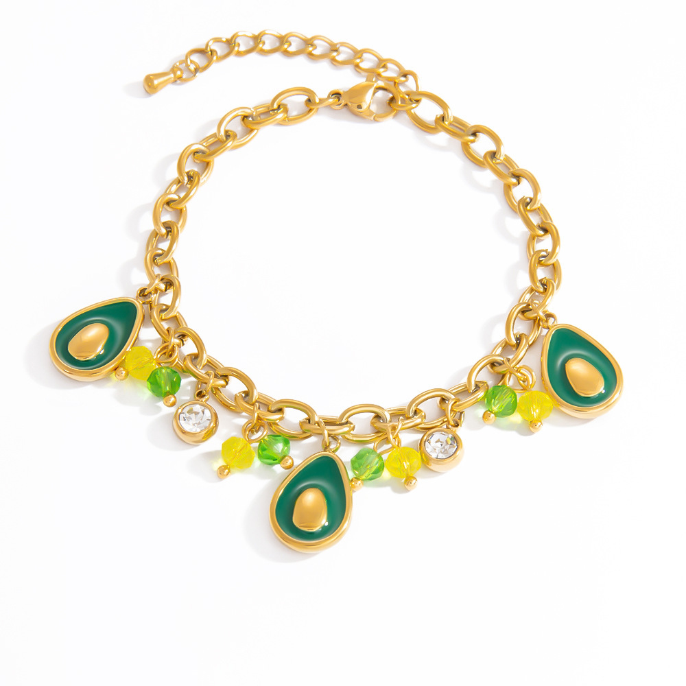 Bracelet À Breloques Pour Femme, Série Intricate, Motif Avocat Vif, En Acier Inoxydable Étanche, Couleur Or (1 Pièce). Image6