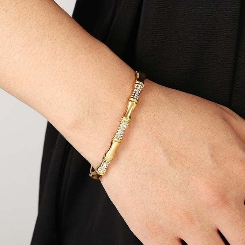 Bracelets Pour Femmes En Acier Inoxydable Étanches Avec Motif Nœud De Bambou Image3