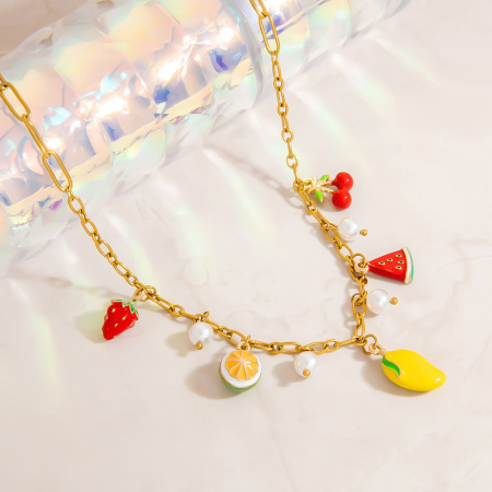Colliers pour femmes en acier inoxydable doré étanche, collection Cute Fruit Series