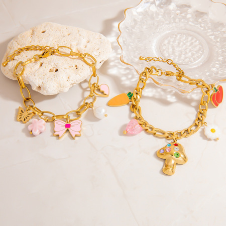 Bracelets à breloques colorés en acier inoxydable avec motifs de fruits pour femmes 2