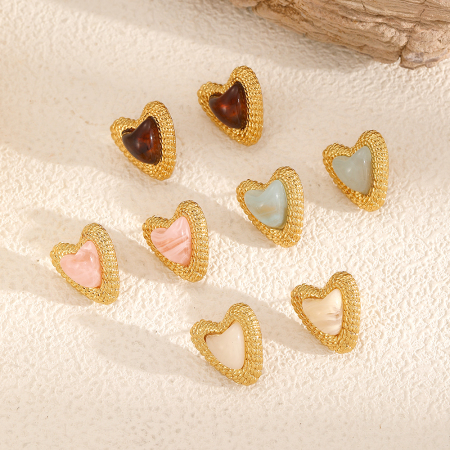 Boucles d'oreilles puces Sweet Heart en acier inoxydable étanche couleur or