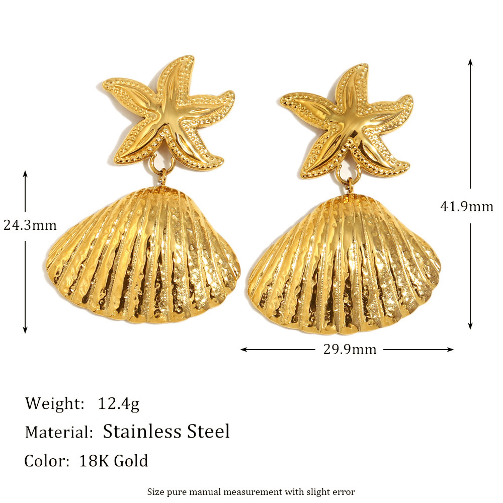 Boucles D'Oreilles Pour Femmes Ocean Series Starfish Fashion En Acier Inoxydable Étanches Image2