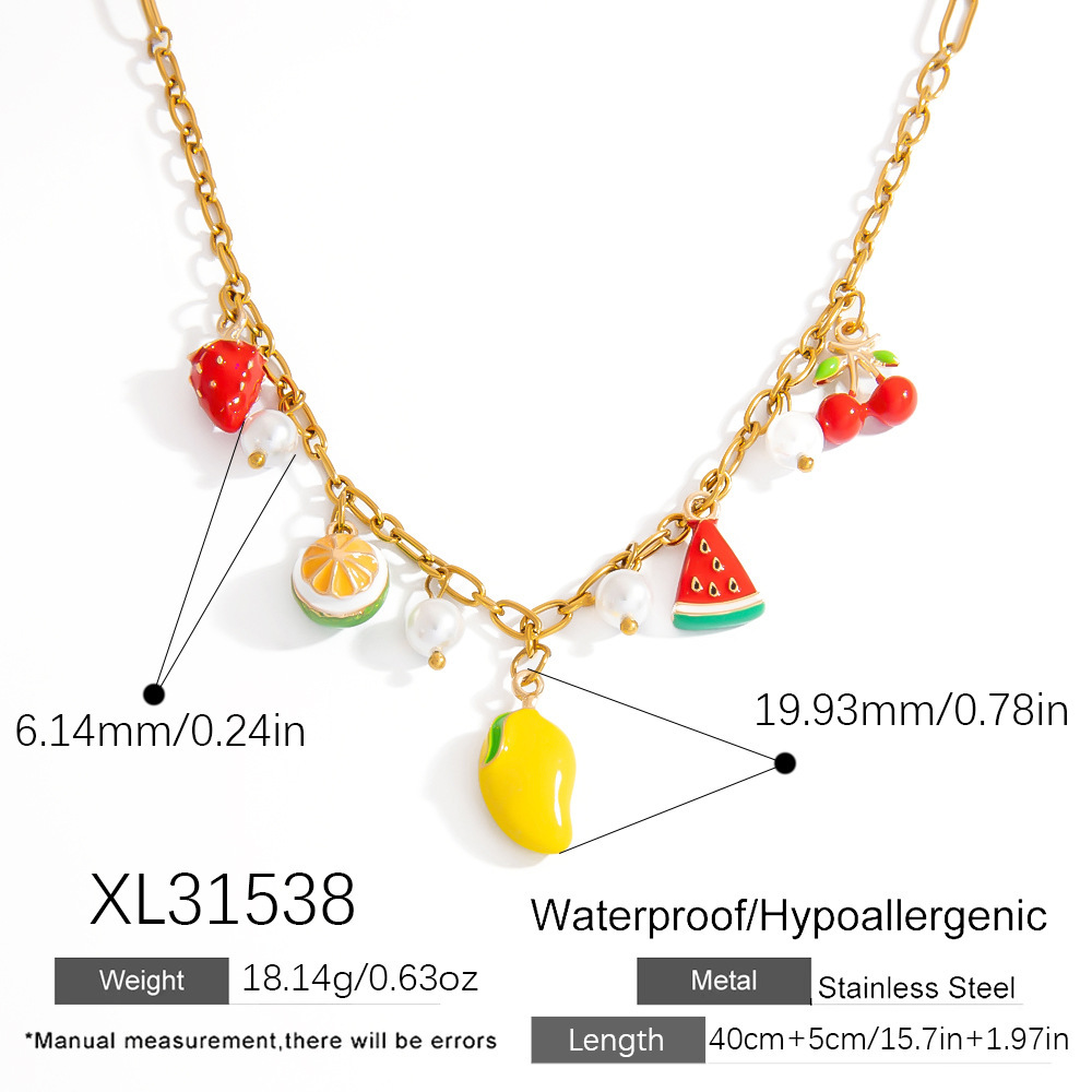 Colliers Pour Femmes En Acier Inoxydable Doré Étanche, Collection Cute Fruit Series Image2