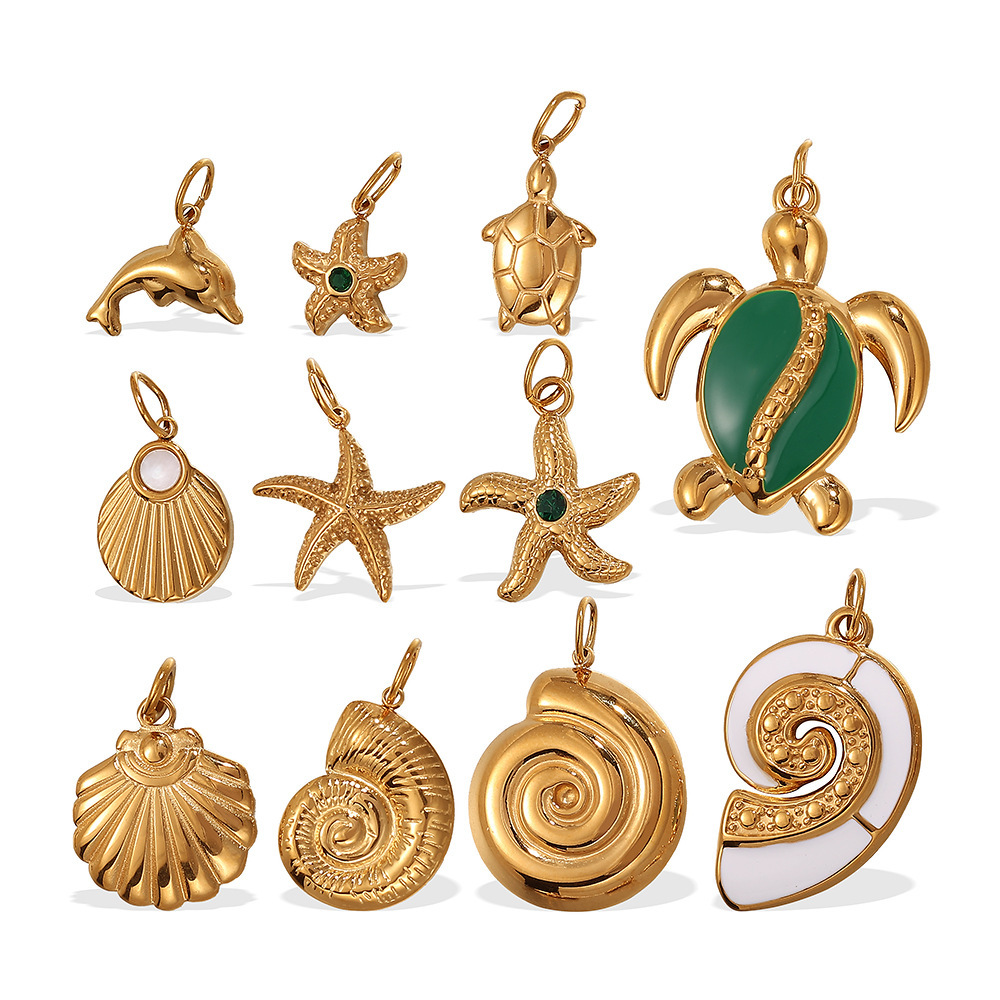 Pendentifs Pour Femme En Acier Titane Couleur Or Et Coquillage Brillant Image5