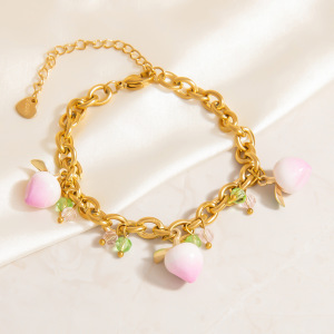 Bracelets À Breloques Sweet Peach En Acier Inoxydable Étanche Couleur Or h5 Image4