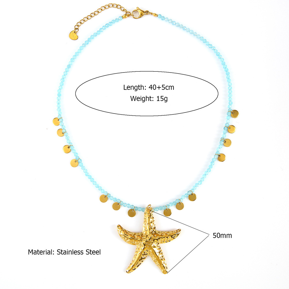 Colliers Pendentifs Pour Femmes En Acier Inoxydable, Couleur Or, Motif Étoile De Mer Océanique Image2