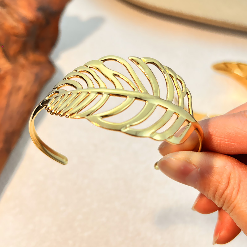 Bracelets Manchettes Étanches En Acier Inoxydable Multicolore En Forme De Feuilles Image3