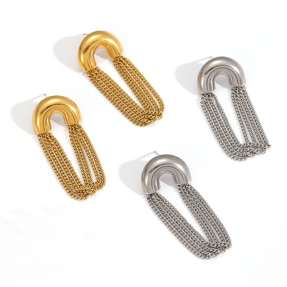 Boucles D'Oreilles Pendantes À Pompon En Acier Inoxydable Étanche Couleur Or Image3