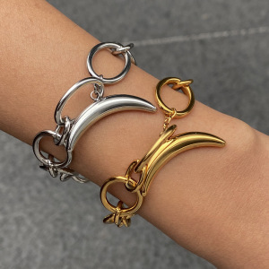 Bracelets À Breloques Simple Moon En Acier Inoxydable Étanche Couleur Or h5 Image2