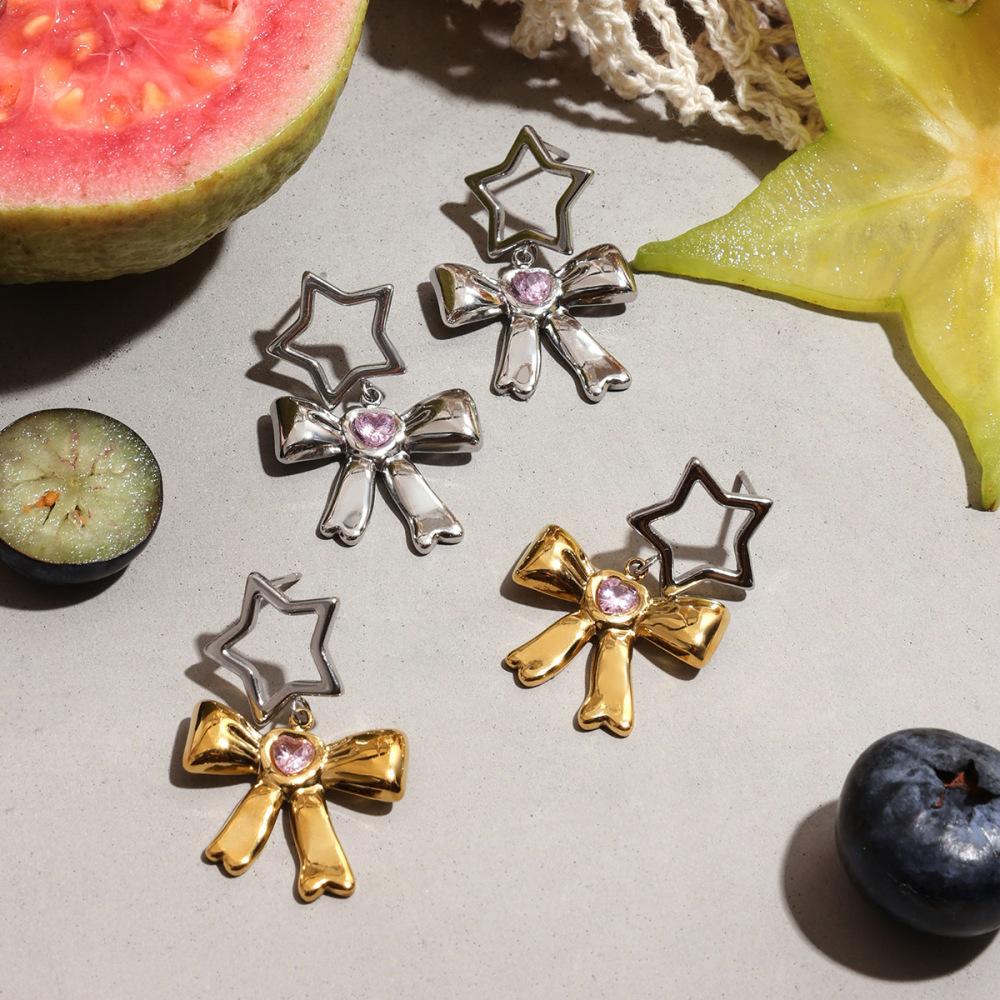 Boucles D'Oreilles Pendantes En Acier Inoxydable Avec Nœud Style Ins Style h5Image4