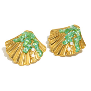 Boucles D'Oreilles Pour Femmes Ocean Collection En Acier Inoxydable Doré Et Coquillage, Étanches h5 