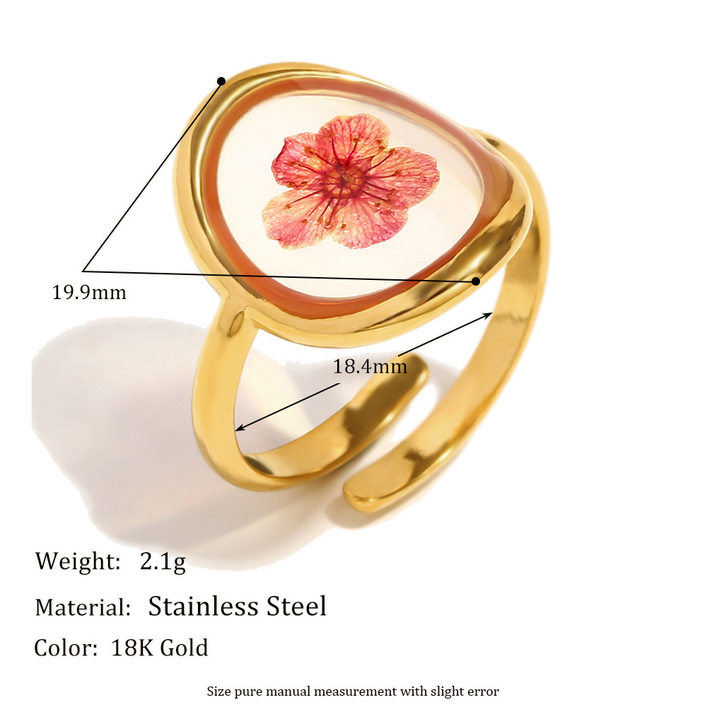Bague Femme Vintage Personnalisée À Motif Floral En Acier Inoxydable Doré, Étanche (1 Pièce) Image6