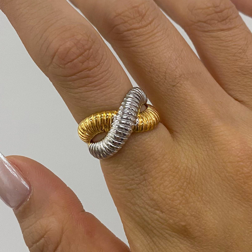 Bague Ajustable Pour Femme, Série Simple, Style Géométrique, En Acier Inoxydable, Couleur Or Image5