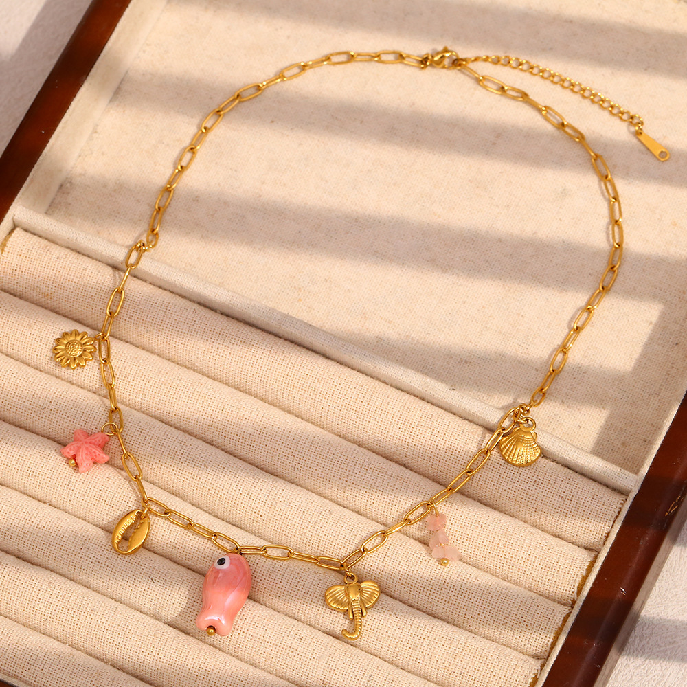 Collier Avec Pendentif Tortue Mignon En Acier Inoxydable Couleur Or Pour Femme, Série Simple, 1 Pièce Image6