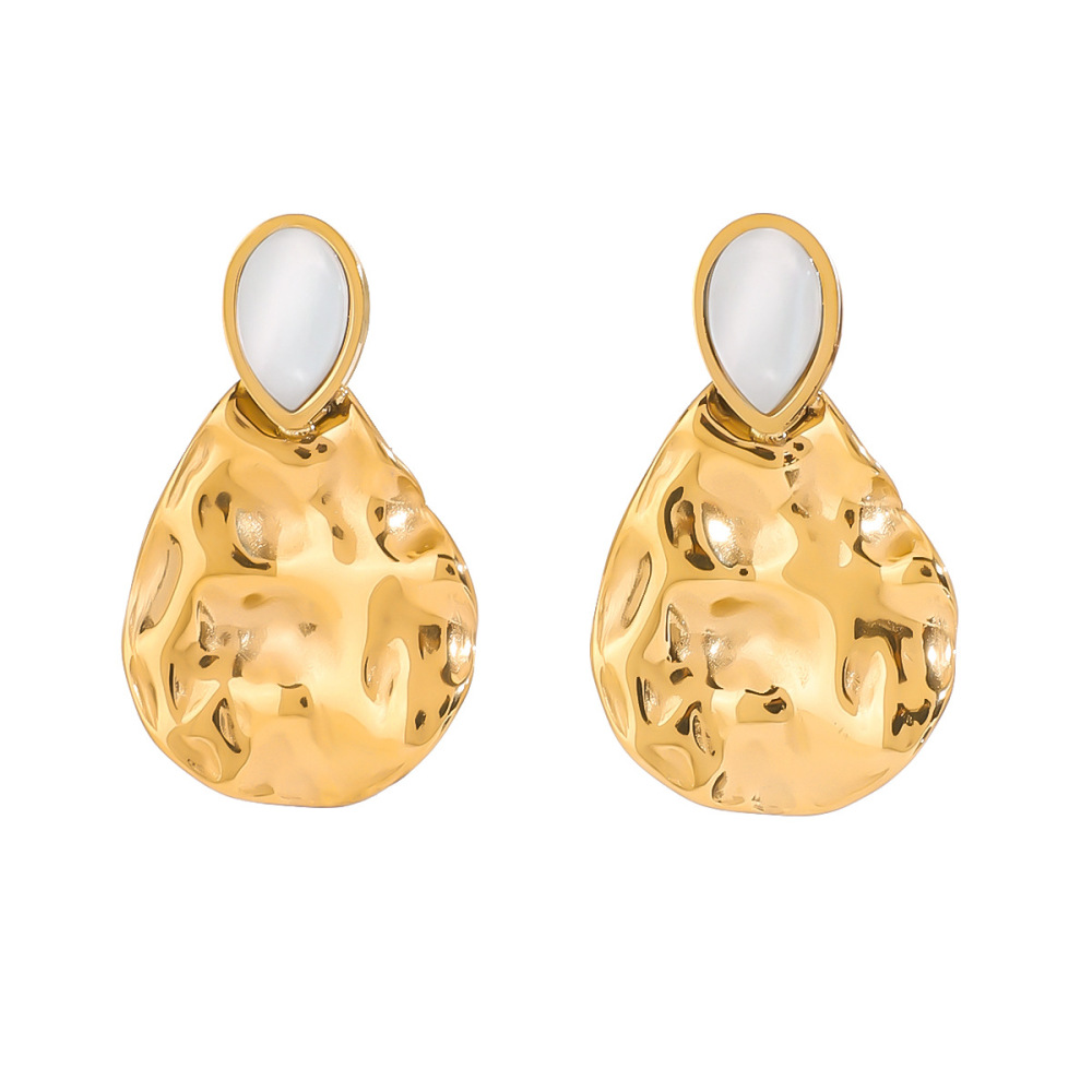 1 Paire De Boucles D'Oreilles Pendantes Rétro En Acier Inoxydable Étanche Couleur Or Pour Femme Image4