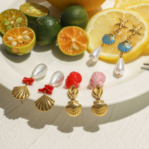 Boucles D'Oreilles Pendantes En Acier Inoxydable Couleur Or Ins Style Oceanic h5 Image4