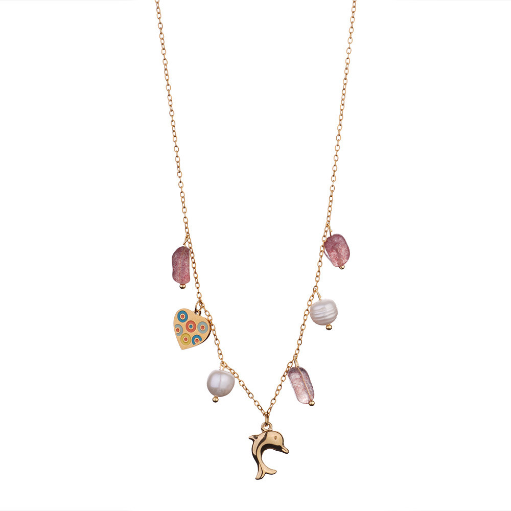 Collier Pendentif Femme Élégant En Forme De Cœur, En Acier Inoxydable Doré, Étanche, Avec Pierre Naturelle Transparente (1 Pièce) Image7