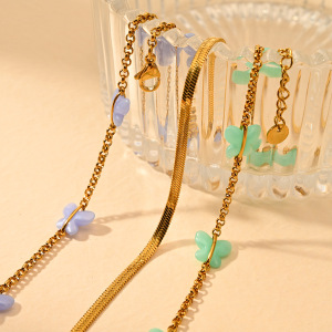 Bracelet De Cheville Romantique Et Doux En Acier Inoxydable, Imperméable, Couleur Or, Avec Motif Papillon. h5 Image4
