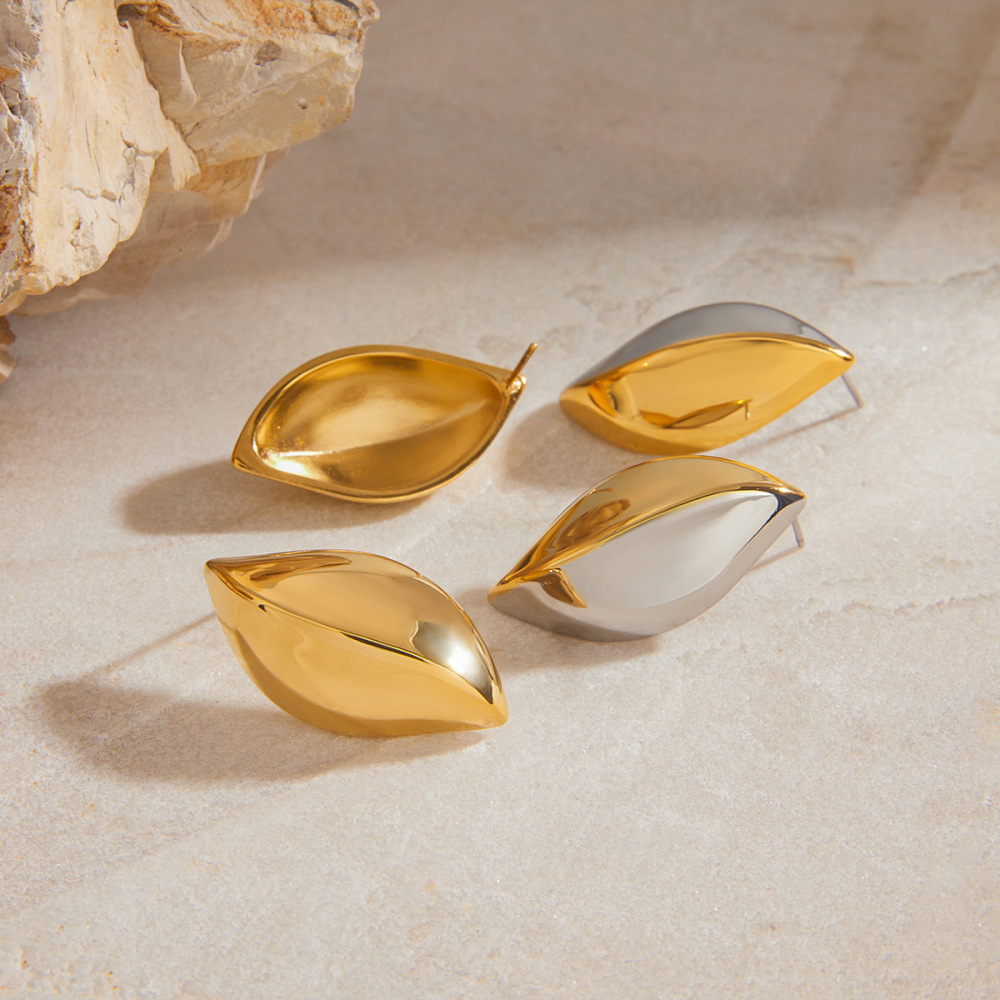 Boucles D'Oreilles Puces Simple Leaves En Acier Inoxydable Étanche Couleur Or Image2