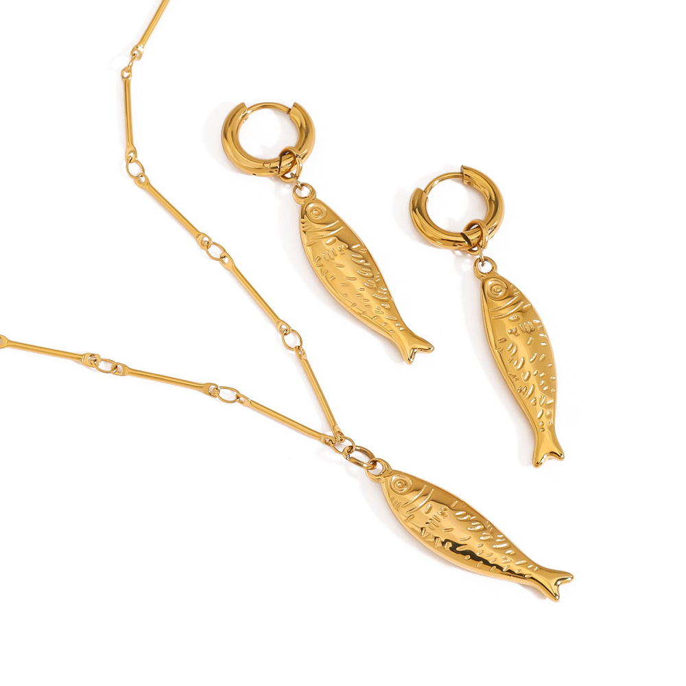 Boucles D'Oreilles Pendantes En Acier Inoxydable Doré, Couleur Or, Motif Poisson Mignon Image5