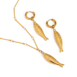 Boucles D'Oreilles Pendantes En Acier Inoxydable Doré, Couleur Or, Motif Poisson Mignon h5 Image5