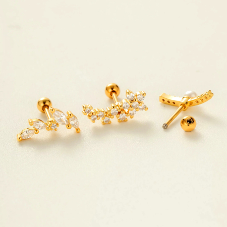 Boucles d'oreilles piercing en zircon couleur or et cuivre 2