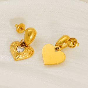 Boucles D'Oreilles Pendantes Rétro En Acier Inoxydable Doré, Imperméables, En Forme De Cœur h5 Image4