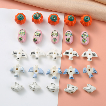 1 pièce de perle en céramique pour bijoux à faire soi-même, motif oiseau