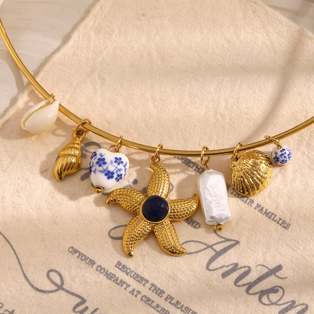 Collier Ras Du Cou De Luxe En Acier Inoxydable Imperméable, Motif Étoile De Mer, À Faire Soi-Même Image3