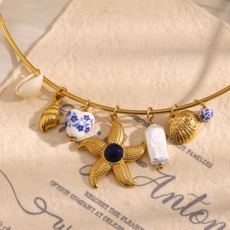 Collier ras du cou de luxe en acier inoxydable imperméable, motif étoile de mer, à faire soi-même 2