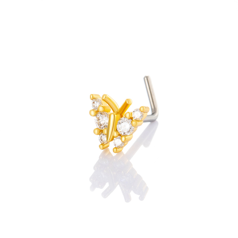 1 Pièce De Piercing De Nez Papillon En Cuivre Doré Et Zircon Pour Femme 