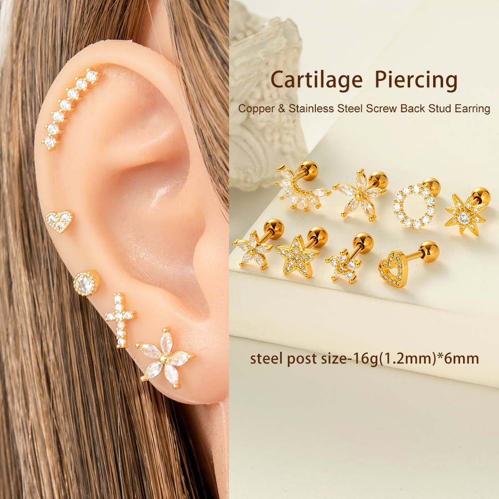 Boucles D'Oreilles Piercing En Forme De Cœur, Couleur Cuivre Et Or, 1 Pièce h5Image4