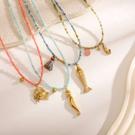 1 paire de colliers pendentifs pour femmes, motif tortue de vacances, en acier inoxydable étanche couleur or, collection Simple Series 2