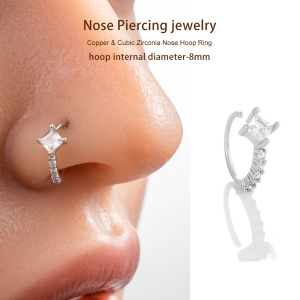1 Pièce De Piercing De Nez Carré En Cuivre Doré Et Zircon Pour Femme h5 Image6