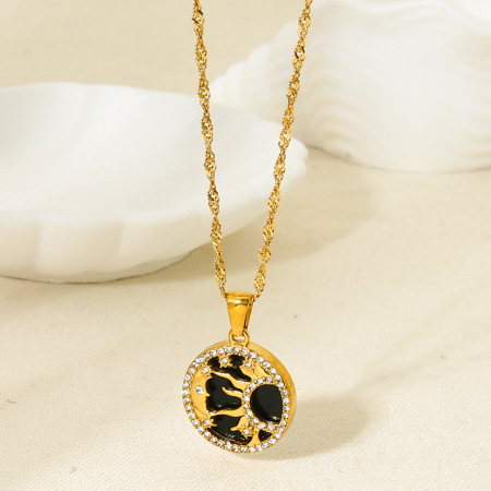 Colliers pendentifs de luxe en acier inoxydable couleur or, motif lune