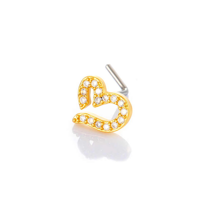 1 Pièce De Piercing De Nez En Forme De Cœur En Cuivre Doré Et Zircon Pour Femme 