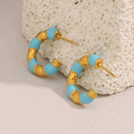 Boucles d'oreilles élégantes rétro à blocs de couleurs pour femmes 2
