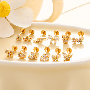 1 Pièce De Boucles D'Oreilles Piercing Pour Femme En Forme De Cœur Simple, Couleur Cuivre Et Or, Zircone h5 Image6
