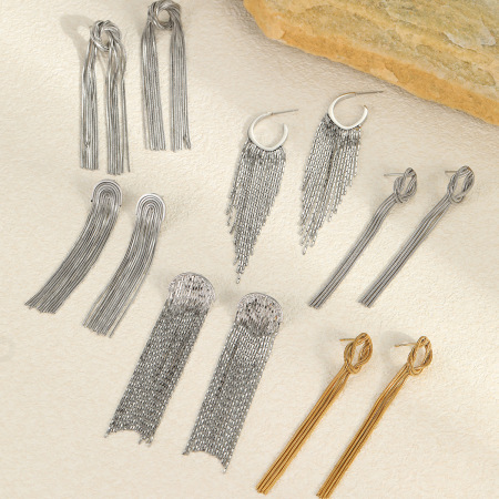 Boucles d'oreilles à breloques pour femme, collection luxe Daily Tassel, en acier inoxydable étanche (1 paire).