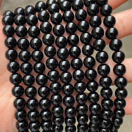 1 chaîne de perles annulaires en pierre naturelle d'agate noire