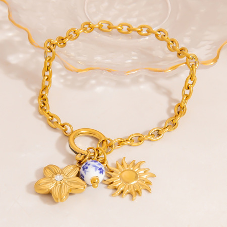 Bracelets à breloques classiques pour femmes, en acier inoxydable, étanches, couleur or