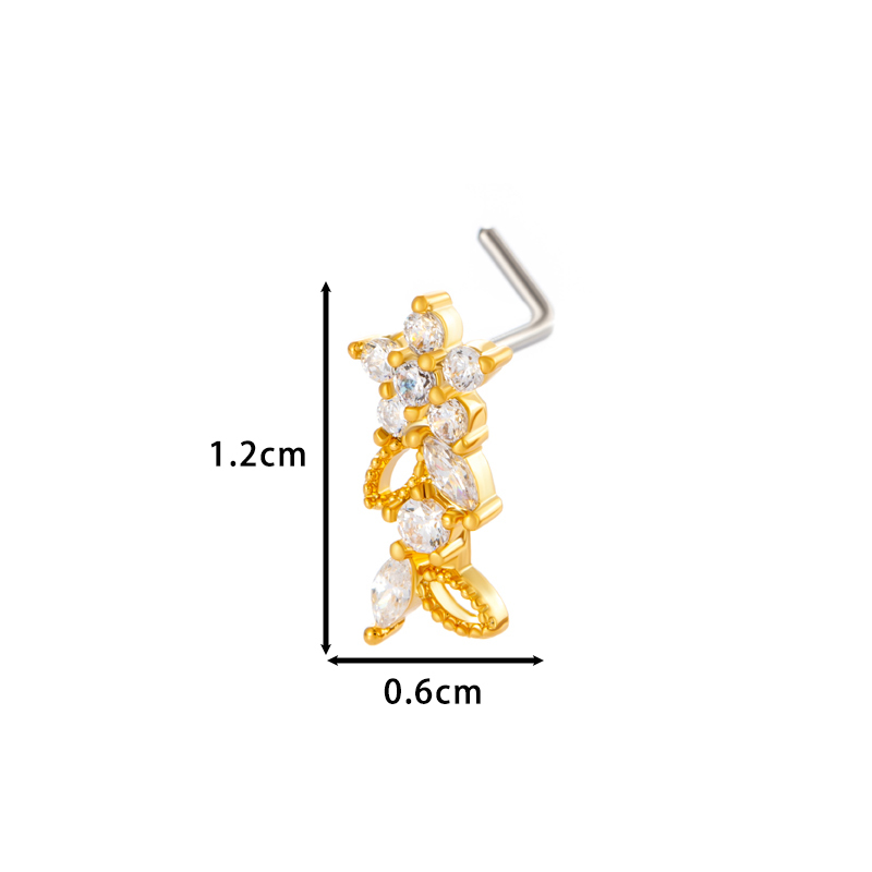 1 Pièce De Clou De Nez En Forme De Fleur En Cuivre Doré Et Zircon Pour Femme Image2