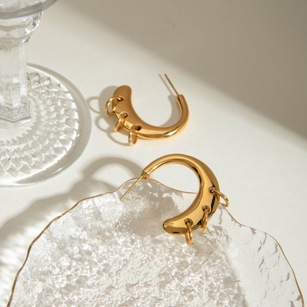 Boucles D'Oreilles Créoles En Acier Inoxydable Couleur Or Ins Style Image5