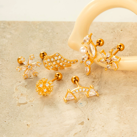 Boucles d'oreilles piercing en zircon couleur cuivre doré, 1 pièce