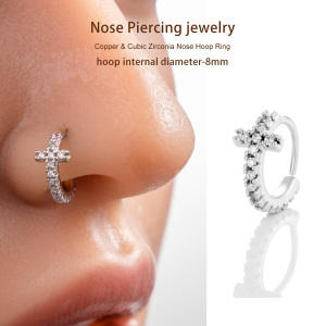 1 Pièce Délicate Croix Cuivre Couleur Or Zircon Nez Pour Femme h5 Image7