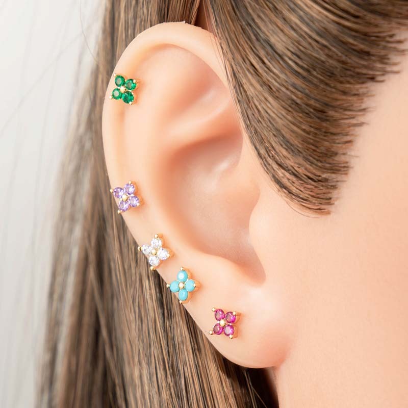 Boucles D'Oreilles Piercing Pour Femme, Série Simple, Fleur Simple, Cuivre, Or, Zircone h5Image4